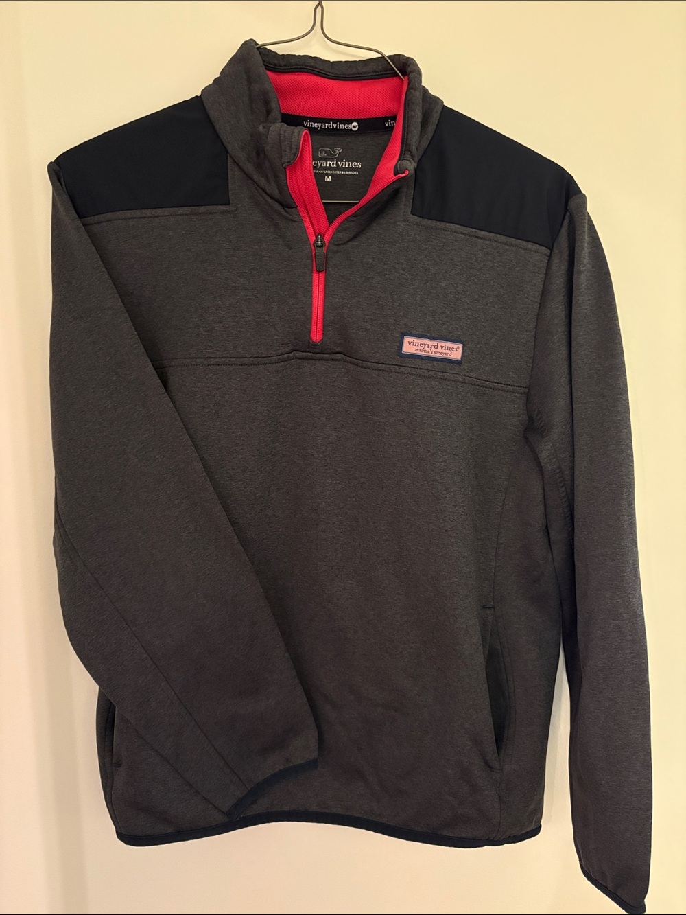 Vineyard Vines Men's Charcoal Half-Zip Pullover with Red Trim